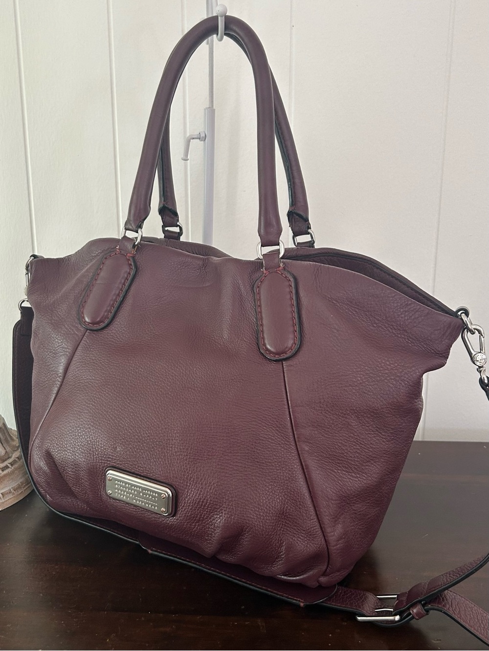 Marc by Marc Jacobs Burgundy Pebbled Leather Large Satchel Crossbody Bag - Picture 7 of 14